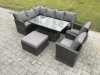 Fimous Outdoor Garden Furniture Set Wicker PE Rattan Height Adjustable Rising Lifting Table Sofa Dining Set with Big Footstool 2 Armchairs Dark Grey Mixed