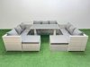 Fimous Patio Outdoor Garden Furniture Sets with Black Glass Top Dining Table 3 Seater Sofa Side Table 2 Big Stool Light Grey