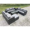 Fimous Outdoor Rattan Garden Furniture Lounge Sofa Set With Oblong Rectagular Coffee Table Big Footstool