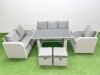 Fimous Rattan Outdoor Table Reclining Chair Sofa Set with Side Table 2 Small Stools Light Grey 8 Seater