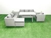 Fimous 5 Pieces Outdoor Rattan Sofa Set with Cushions Patio Garden Furniture Sets with Armchair Dining Table Big Footstool