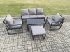 Fimous Aluminium Patio Outdoor Furniture Set 6 Seater Garden Sofa with Oblong Coffee Table Big Footstool 2 Armchairs Dark Grey