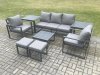 Fimous Aluminium 7 Seater Outdoor Lounge Sofa Set Garden Furniture Sets with Square Coffee Table 2 Chairs 2 Small Footstools 2 Side Tables Dark Grey