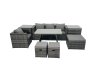 Fimous Rattan Dining Table Sofa Armchair Set with 2 Side Tables 3 Footstools Outdoor Garden Furniture Set Dark Grey Mixed