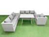Fimous Outdoor Rattan Garden Furniture Dining Set 7-seater Patio Rectangular Table 3 Seater Sofa Armchair Set
