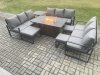 Fimous Aluminium Garden Furniture Outdoor Set Patio Lounge Sofa Gas Fire Pit Dining Table Set with 3 Footstools Side Table Dark Grey