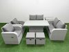 Fimous 8 Seater Outdoor Reclining Chair Love Sofa Set Rattan Garden Furniture Set with Adjustable Lifting Dining or Coffee Table 2 Stools Side Table Light Grey