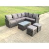 Fimous 8 Seater High Back Rattan Garden Furniture Set Corner Sofa With Oblong Coffee Table Stools