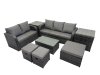 Fimous Outdoor Love Sofa 3 Seater Sofa Coffee Table Set Garden Rattan Furniture Set 8 Seater with 2 Side Tables 3 Stools Dark Grey