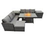 Fimous Garden Outdoor Rattan Furniture Set Rattan 3 Seater Sofa with Big Stool 2 Side Tables Dark Grey Mixed