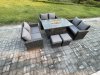 Fimous High Back Rattan Garden Furniture Sofa Sets with Outdoor Furniture Gas Firepit Dining Table Set 2 Small Footstools Dark Grey Mixed