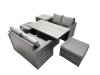 Fimous 6-seater Patio Height Adjustable Rising Lifting Table Sofa Sets Rattan Garden Furniture Dining Set with 2 Big Stools Side Table Dark Grey Mixed