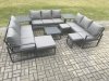 Fimous Aluminium Outdoor Garden Furniture Set Patio Lounge Sofa with Square Coffee Table 2 Side Tables 3 Footstools Conservatory Set Dark Grey