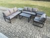 Fimous Aluminium 7 Seater Garden Furniture Outdoor Patio Sofa Set with Rectangular Coffee Table Armchair 2 Side Tables Dark Grey