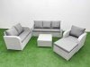 Fimous Patio PE Wicker 7 Seater Outdoor Rattan Furniture Sofa Sets with Square Coffee Table Reclining Chair Loveseat Sofa 3 Seater Sofa Big Footstool Light Grey