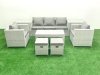 Fimous Rattan Garden Furniture Set 7 Seater Outdoor Garden Sofa Oblong Coffee Table Set with 2 Chairs 2 Stools 2 Side Tables Light Grey Mixed
