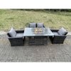 Fimous Rattan Outdoor Furniture Gas Fire Pit Rectangle Dining Table Gas Heater Chairs Two Seater Love Sofa Sets 4 Seater