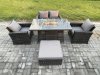 Fimous 5 Seater?Outdoor Rattan Sofa Set Garden Furniture Gas Firepit Dining Table Heater with Big Footstool Dark Grey Mixed