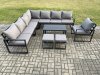 Fimous Aluminium Outdoor Garden Furniture Set Lounge Corner Sofa Chair Oblong Coffee Table Sets with 2 Small Footstools Dark Grey