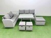 Fimous Outdoor PE Rattan Garden Furniture Set Rectangular Dining Table Sofa Set with 3 Stool Side Table Light Grey