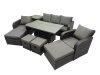 Fimous Rattan Garden Furniture Dining Set 8-seater Patio Height Adjustable Rising Lifting Table Sofa Set with Side Table 2 Big Footstool Dark Grey Mixed