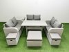 Fimous 9 Seater PE Wicker Rattan Furniture Sofa Sets with Rectangular Dining Table 2 Seater Love Sofa 3 Stool Side Table Light Grey