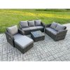 Fimous Rattan Garden Furniture 5 Piece Patio Set With Table Sofa Square Coffee Table Reclining Chair Loveseat sofa Big Footstool
