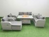 Fimous PE Rattan Garden Furniture Set Reclining Chair Sofa Double Love Seat 2 Seater Sofa Lounge Set Firepit Dining Table Big Footstool Side Table Light Grey