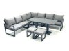 Fimous 9 Seater Outdoor Aluminum Garden Furniture Set Corner Sofa 2 Small Footstool Adjustable Rising Lifting Dining Table Sets Dark Grey