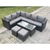 Fimous 8 Seater Rattan Corner Sofa Lounge Sofa Set With Rectangular Coffee Table 2 Stool Dark Grey Mixed Left Hand