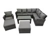 Fimous Rattan Garden Furniture Set 6 Pieces Outdoor Garden Sofa Oblong Coffee Table Set with Chair 2 Big Footstools Dark Grey Mixed