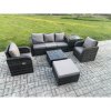 Fimous Garden Furniture Sets 6 Seater Wicker Rattan Furniture Patio Sofa Sets with Reclining Chair 3 Seater Sofa Big Footstool Side Table Dark Grey Mixed