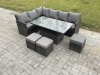 Fimous Wicker PE Outdoor Rattan Garden Furniture Set Height Adjustable Rising Lifting Table Sofa Dining Set with 3 Small Footstools Dark Grey Mixed