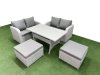Fimous 6 Seater Outdoor Love Sofa Set Rattan Garden Furniture Set with Rectangular Dining Table 2 Footstool Light Grey