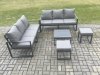 Fimous Aluminium 5 Pieces Garden Furniture Sofa Set with Cushions 8 Seater Outdoor Patio Set with Square Coffee Table 2 Small Footstools Dark Grey