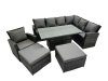 Fimous 9 Seat Rattan Garden Furniture Corner Sofa Set Outdoor Adjustable Lifting Dining or Coffee Table Set with 2 Big Footstools Dark Grey Mixed