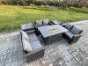 Fimous High Back Rattan Garden Furniture Sofa Sets with Outdoor Furniture Gas Firepit Dining Table Set 2 Side Tables Dark Grey Mixed