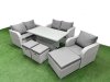 Fimous High Back Poly Rattan Garden Furniture Set with Reclining Chair Loveseat Sofa Adjustable Lifting Dining or Coffee Table Indoor Outdoor Patio Set 3 Stools Light Grey