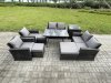 Fimous Garden Furniture Sets 9 Pieces Wicker Rattan Furniture Manual Wicker Patio Sofa Patio Conversation Set with 3 Footstools Side Table Dark Grey Mixed
