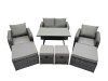 Fimous 8 Seater Garden Outdoor Rattan Furniture Set Rattan Sofa Oblong Dining Table with 2 Big Stools Dark Grey