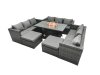 Fimous Rattan Garden Furniture Firepit Set Outdoor 11 Seater Patio Dining Sets with Glass Top Dining Table