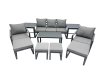 Fimous 9 Seat Outdoor Garden Furniture Set Aluminium Lounge 3 Seat Sofa Oblong Coffee Table Sets with Chair 4 Stools Dark Grey