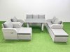 Fimous 9 Seater Garden Furniture Set PE Ratten Garden Sofa Set with Rectangular Dining Table 2 Big Stool Light Grey