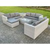 Fimous 10 Seat Light Grey Lounge Outdoor PE Rattan Garden Furniture Set Wicker Sofa Set Oblong Coffee Table Side Table Footstool
