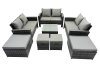 Fimous PE Rattan Garden Furniture Set Lounge Double Seat Sofa Coffee Table Set with 4 Stools Dark Grey Mixed