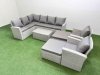 Fimous 10 Seater Garden Outdoor PE Rattan Furniture Set Rattan Garden Sofa Set with 2 Big Footstools 2 Chair Light Grey Mixed