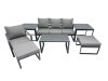 Fimous 6 Seat Outdoor Garden Furniture Set Aluminium Lounge 3 Seat Sofa Oblong Coffee Table Sets with Chair 2 Big Stools 2 Side Tables Dark Grey