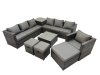 Fimous 10 Seater Garden Outdoor Rattan Furniture Set Patio Corner Sofa Coffee Table with Side Table 3 Stool Dark Grey