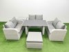 Fimous 7 Seater Patio Garden Furniture Sets with Black Glass Top Dining Table Love Sofa Side Table Big Stool Light Grey