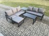 Fimous Aluminium 5 Pieces Outdoor Garden Furniture Lounge Sofa Set with Oblong Coffee Table Big Footstool Side Table Dark Grey